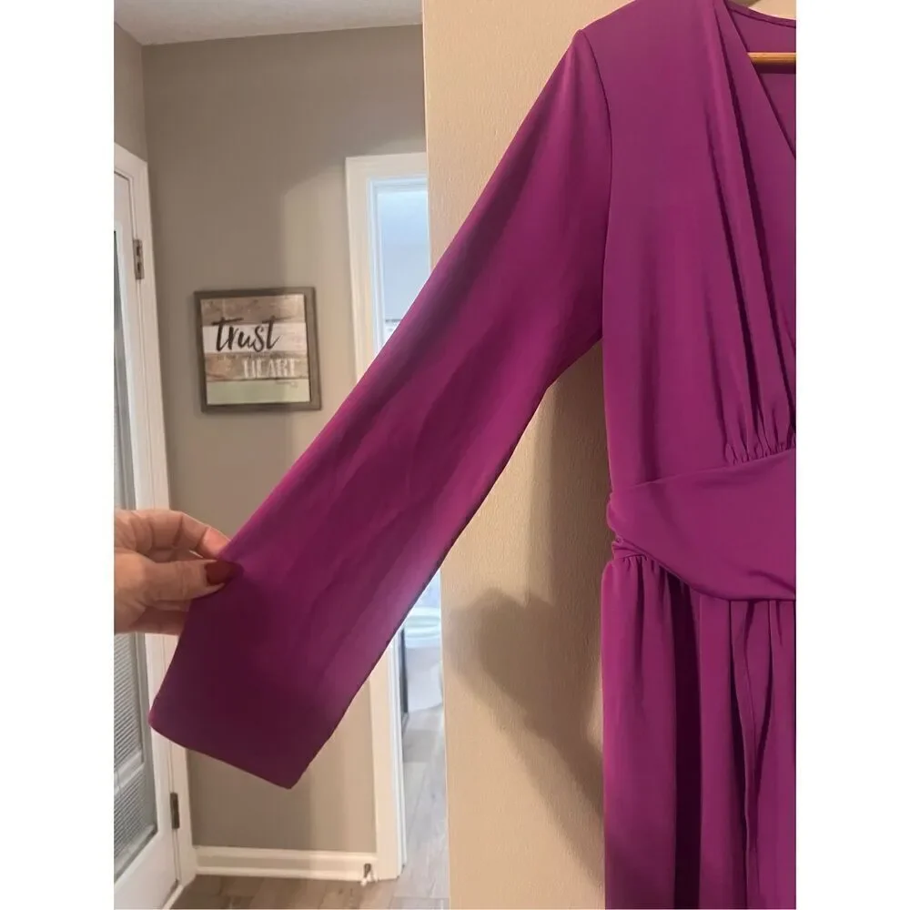 Express L Draped V-Neck Strong Shoulder Mini Dress Magenta Purple Asymmetrical - Picture 7 of 9